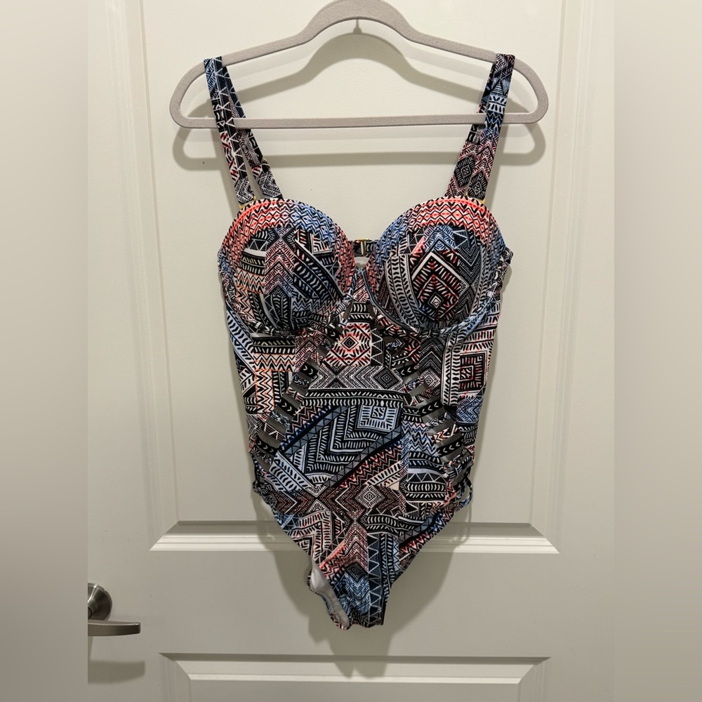 Swimsuits For All Tribal Print One Piece - Coral, Navy, Black